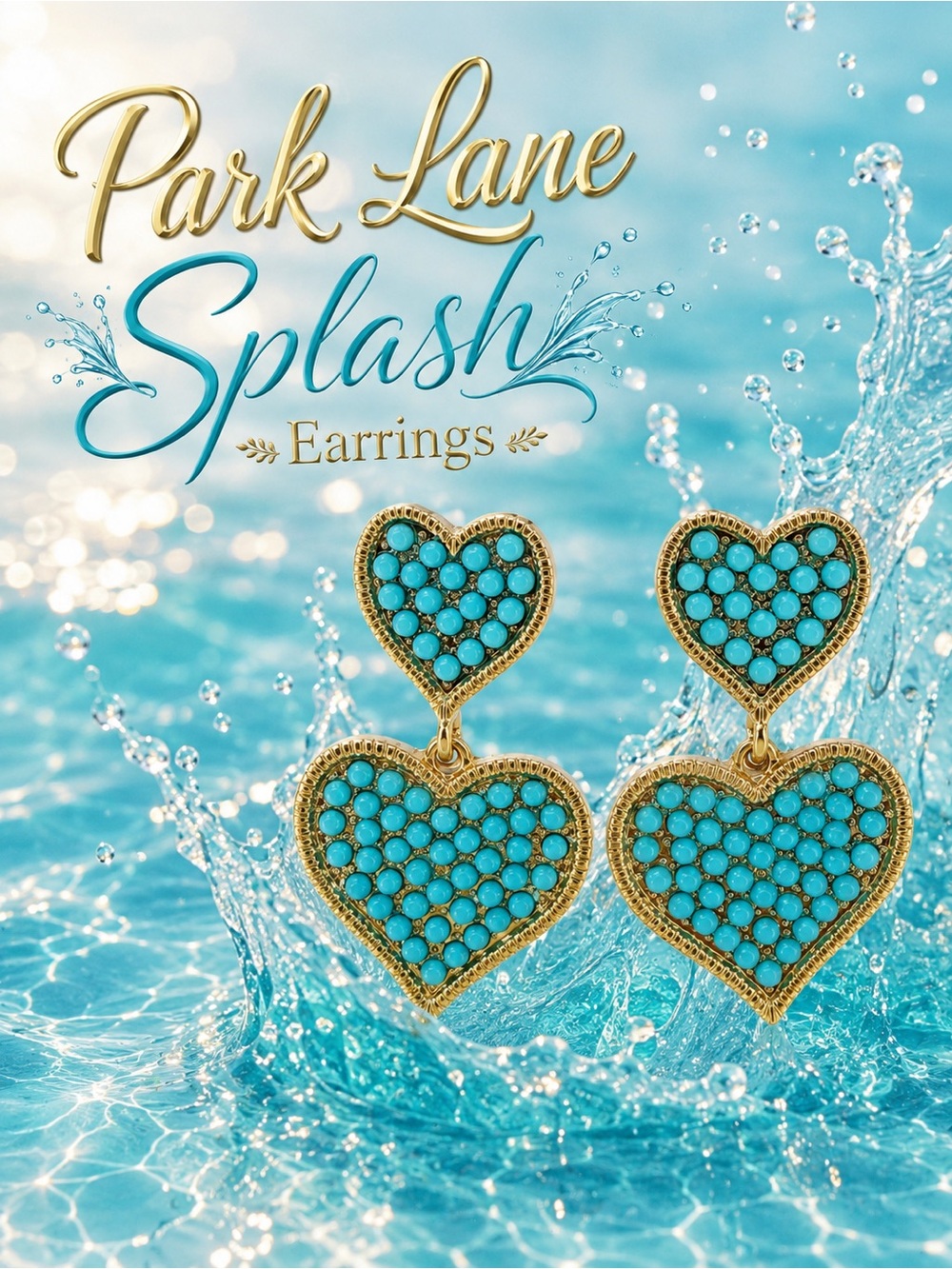 Park Lane Women’s Splash Turquoise Heart Statement Drop Casual Earrings Gold